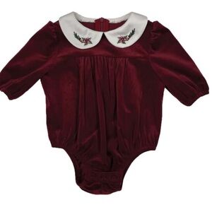 Maniere Burgundy Baby Romper with Embroidered Collar